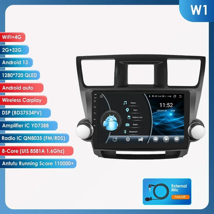 Toyota Highlander Kluger 2 XU40 2007 - 2013  9" Android 14 Carplay Android auto wireless wifi bt gps 4g   AUTMHIGTY