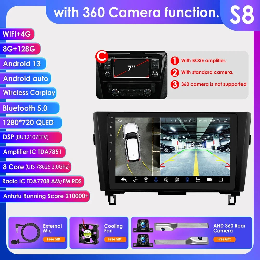 Nissan X-Trail Xtrail X Trail 3 T32 Qashqai 2 J11 2014-2018  10" Android 14 Carplay Android auto wireless wifi bt gps 4g AUTMSINJ11