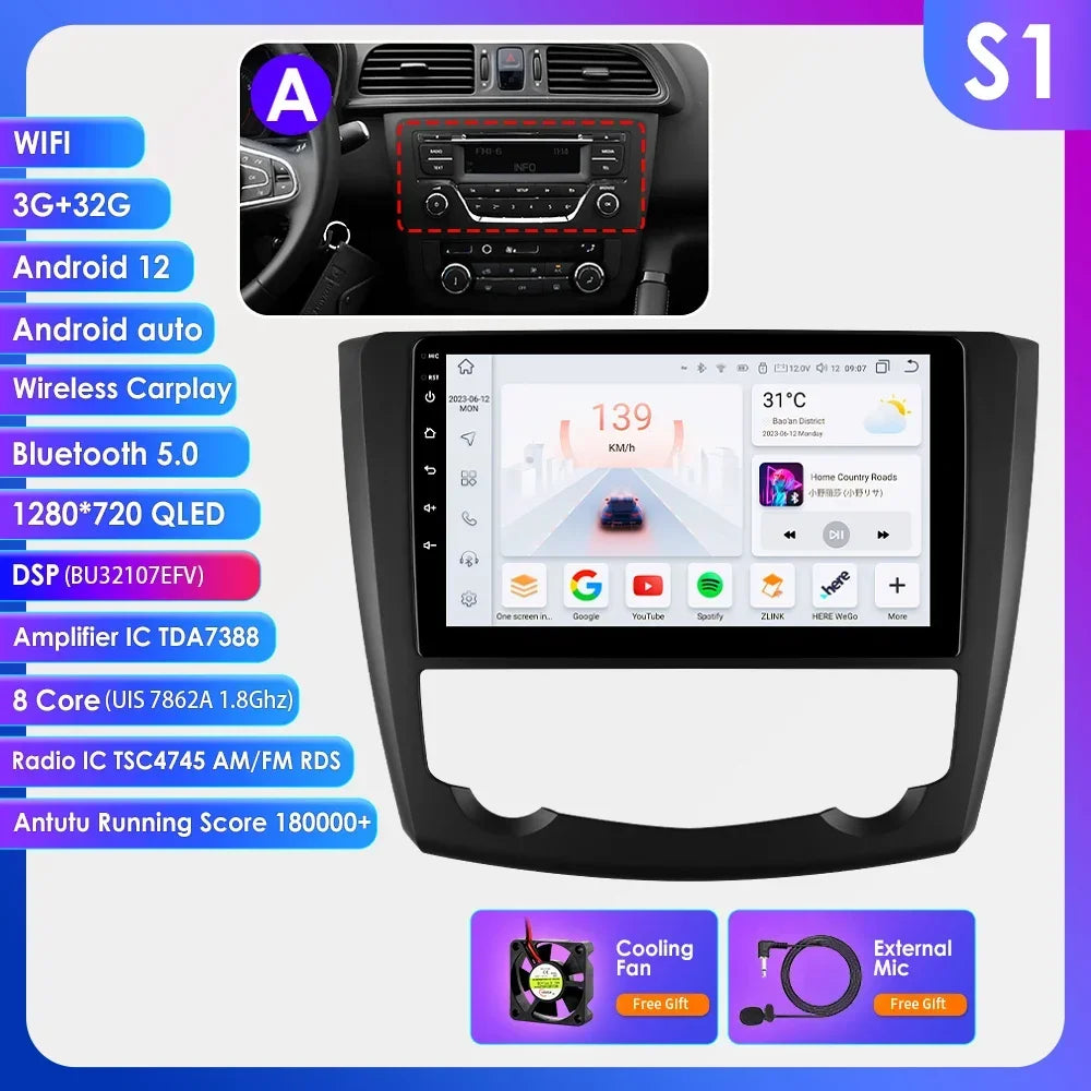 Renault Kadjar 2015-2019  9" Android 14 Carplay Android auto wireless wifi bt gps 4g AUTM83VU