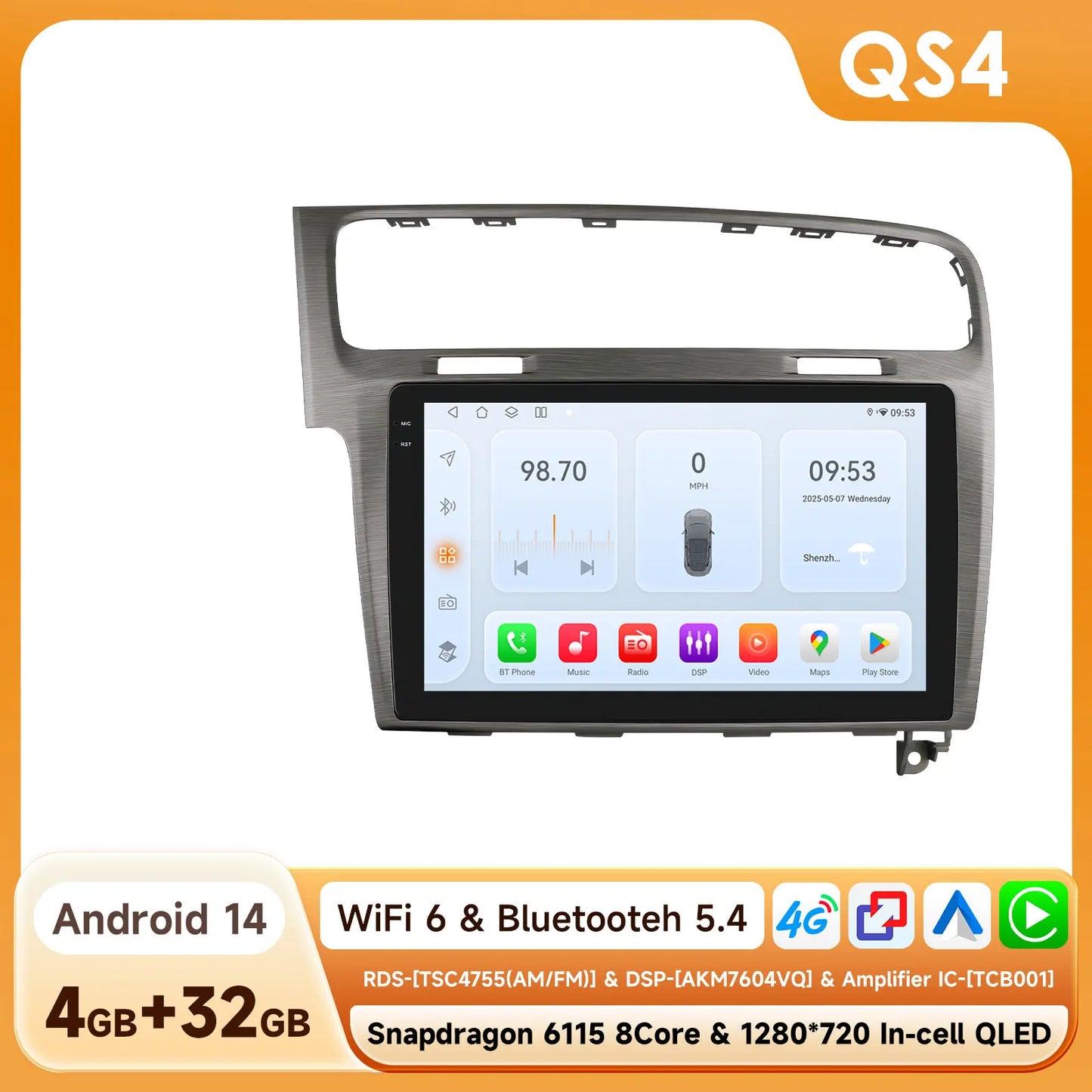 Volkswagen VW Golf 7 2013-2017 10,1"" Android 14 Carplay Android auto wireless wifi bt gps 4g  AUTMKDPF