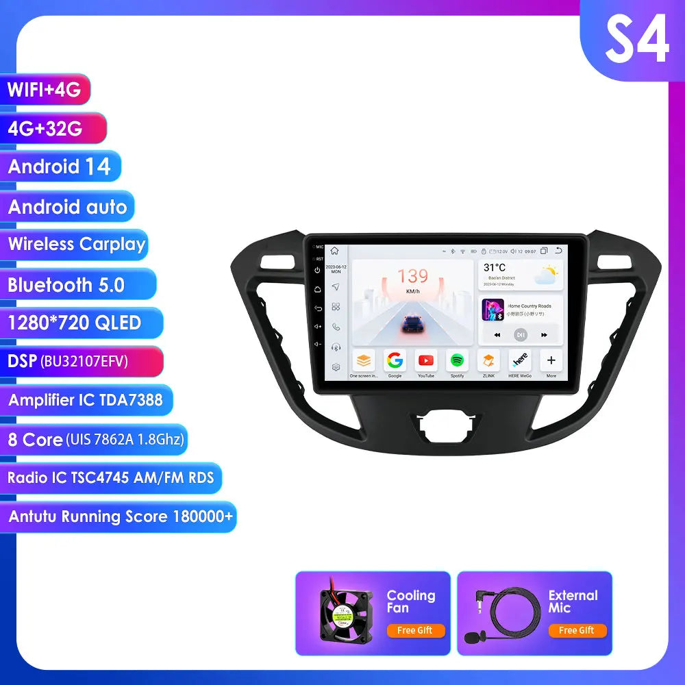 Ford Transit Tourneo Custom 2013-2021 9" Android 14 Carplay Android auto wireless wifi bt gps 4g  AUTMCWA3