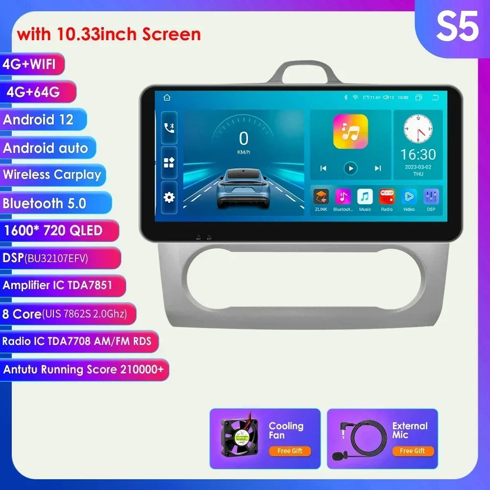Ford Focus  2004-2011 9" / 10,33"  Android 14 Carplay Android auto wireless wifi bt gps 4g AUTMQRQU