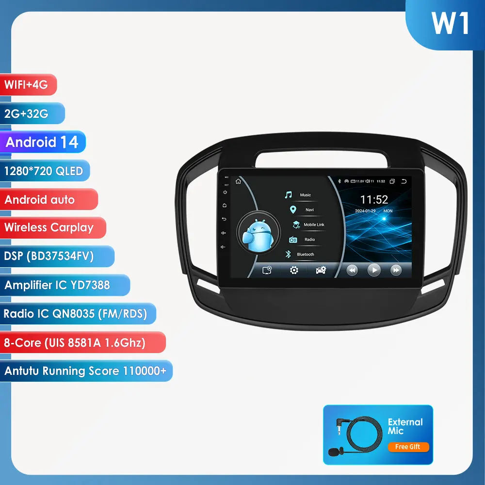 Opel Insignia 2009-2017 9" Android 14 Carplay Android auto wireless wifi bt gps 4g  AUTM9ZD8