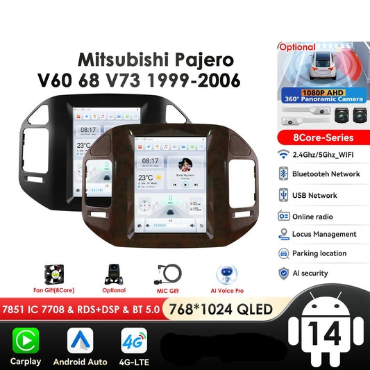 Mitsubishi Pajero V60 V68 V73 1999-2006 9,7" Android 14 Carplay Android auto wireless wifi bt gps 4g  AUTMN48V