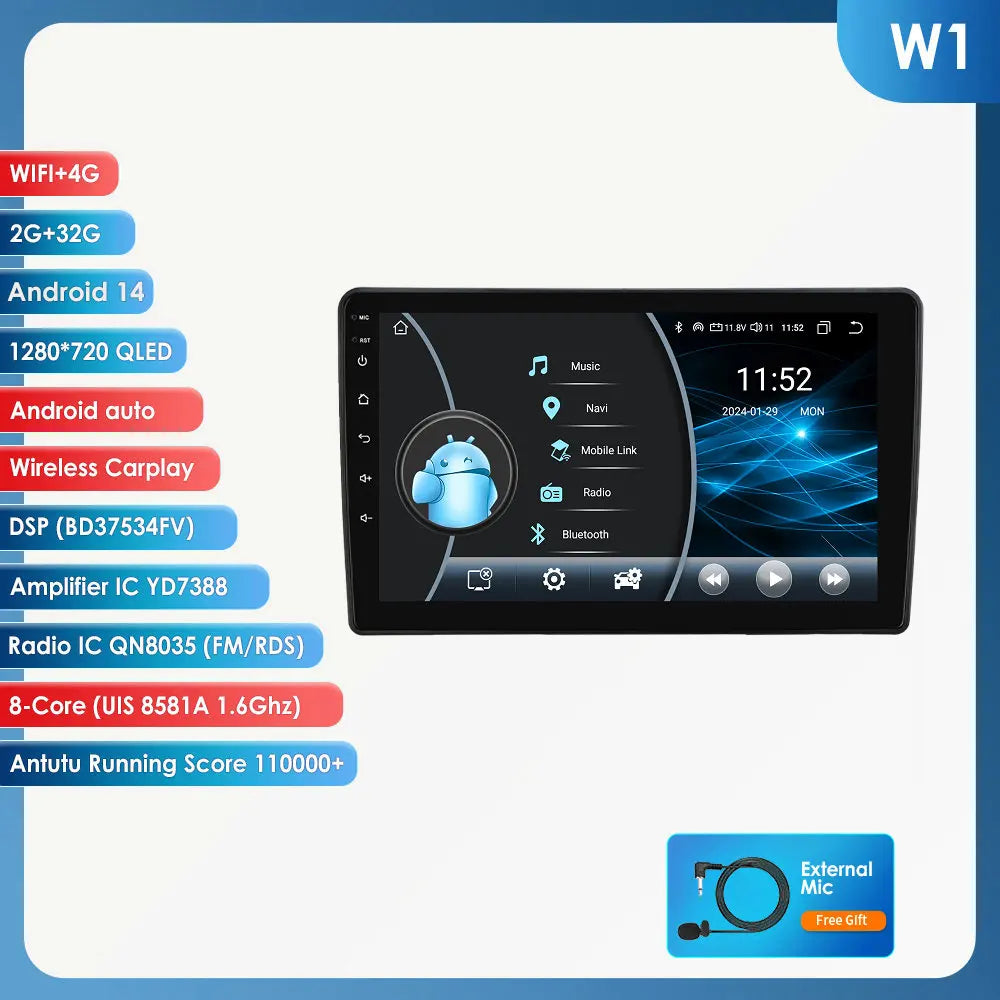 Ford Fiesta 1995-2001 Focus MK1 1998-2004 9" Android 14 Carplay Android auto wireless wifi bt gps 4g AUTM9J8W