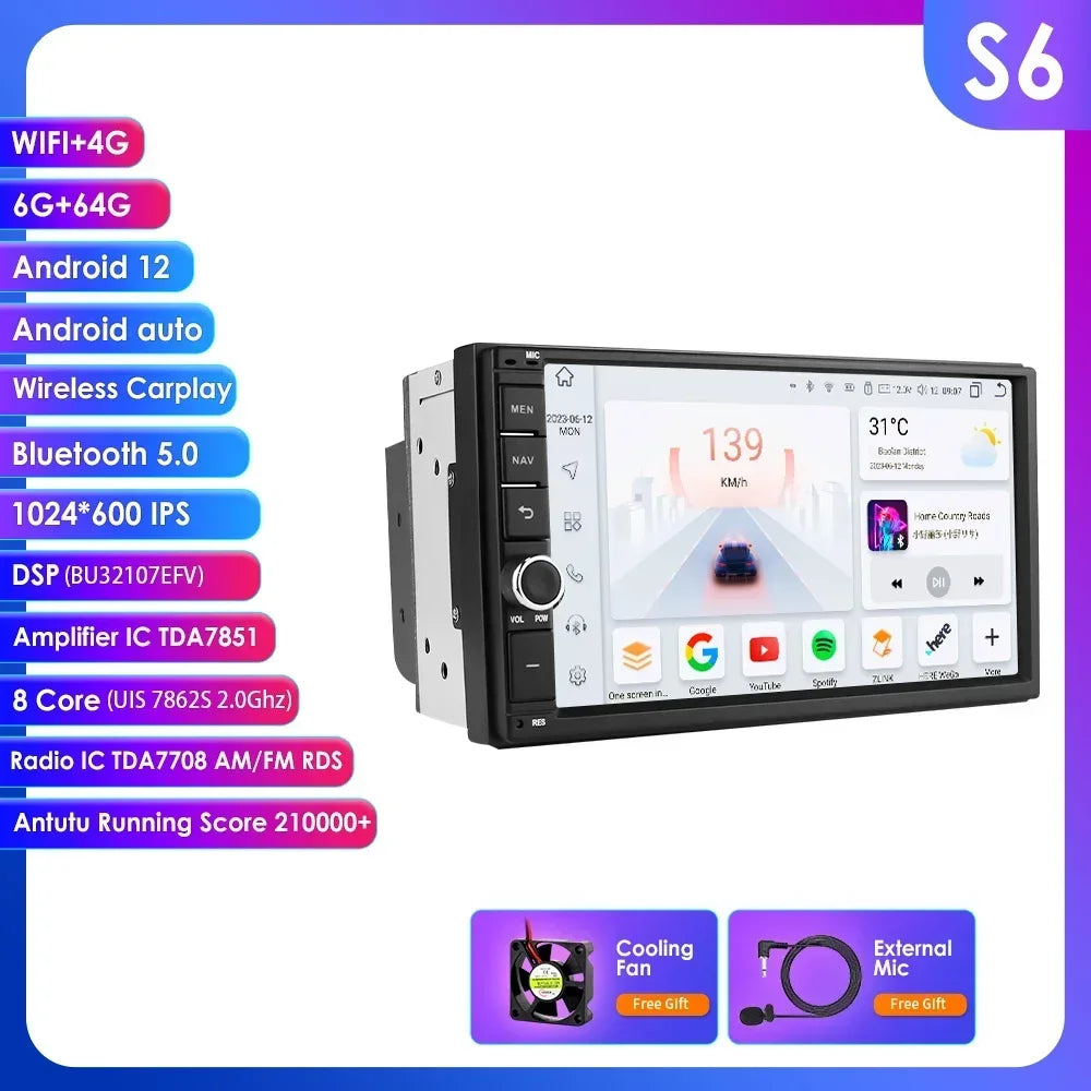 Universale 2 DIN 7" Android 14 Carplay Android auto wireless wifi bt gps 4g AUTMJHU9