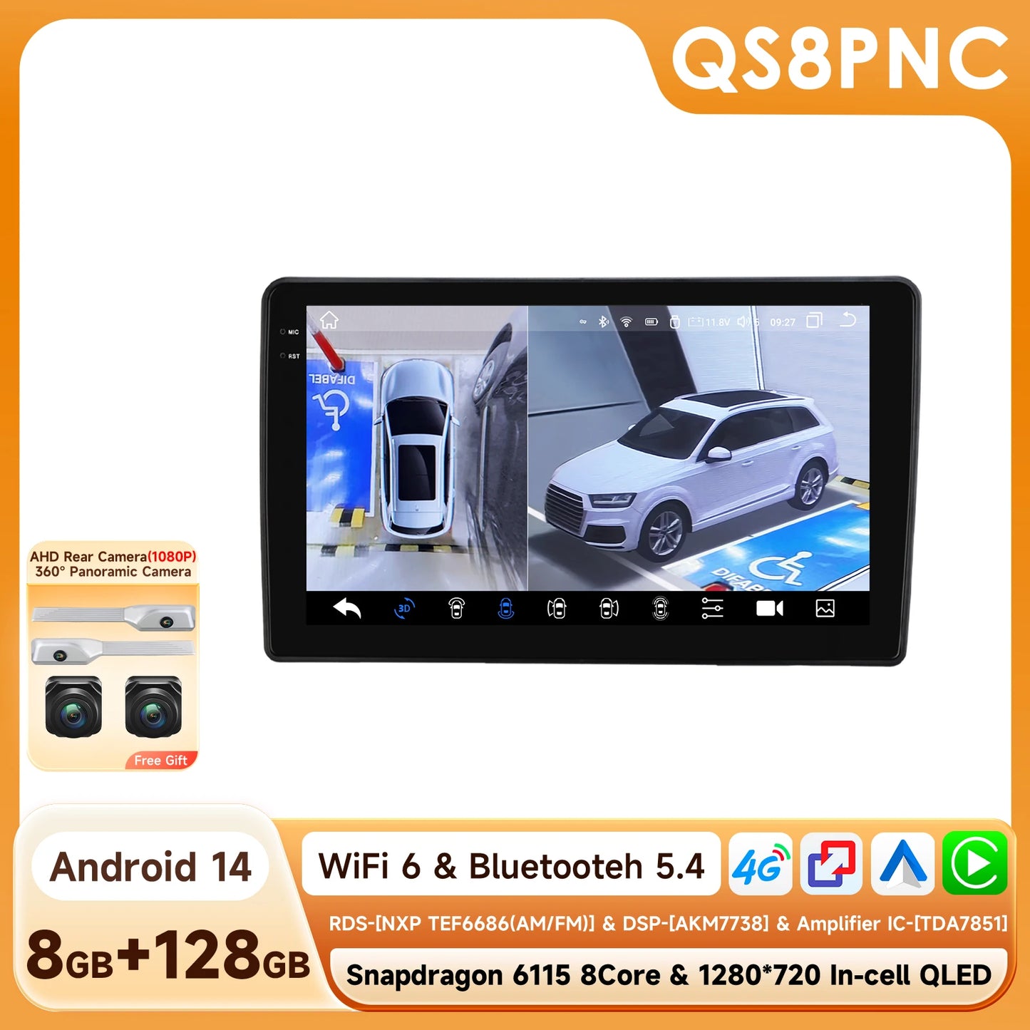 Ford Fiesta 1995-2001 Focus MK1 1998-2004 9" Android 14 Carplay Android auto wireless wifi bt gps 4g AUTM9J8W