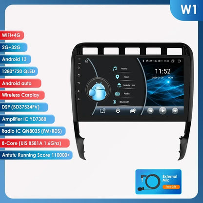 Porsche Cayenne 2002 - 2010 9" Android 14 Carplay Android auto wireless wifi bt gps 4g AUTM29SA