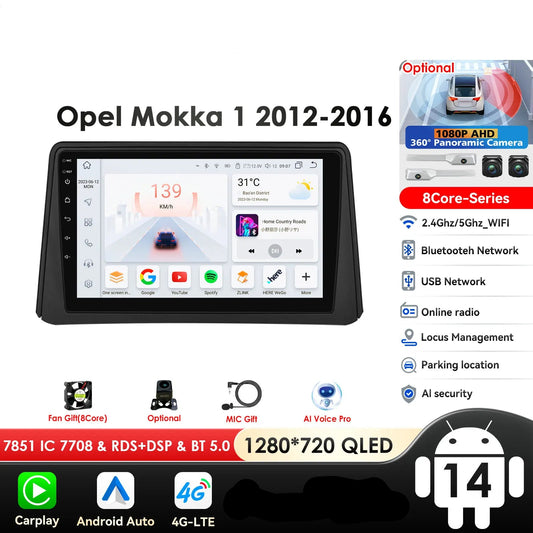 Opel Mokka 1 2012 - 2016 9" Android 14 Carplay Android auto wireless wifi bt gps 4g AUTMXLMQ