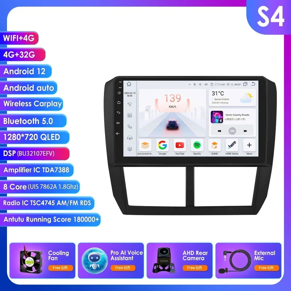 Subaru Forester 3 SH 2007-2013 Impreza WRX  " Android 14 Carplay Android auto wireless wifi bt gps 4g AUTMFSTSB