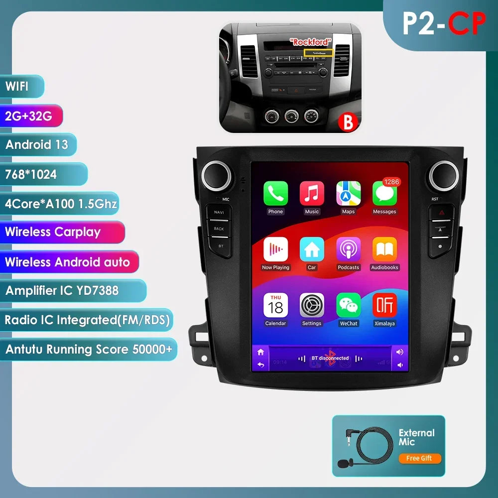 Mitsubishi Outlander Xl 2 2008-2013 9,7" Android 14 Carplay Android auto wireless wifi bt gps 4g AUTMXLOMX