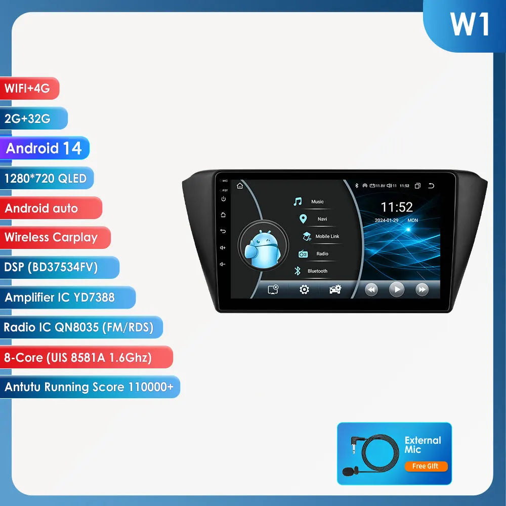 Skoda Fabia 3 III 2015-2019 9" / 10,33" Android 14 Carplay Android auto wireless wifi bt gps 4g AUTMREUR