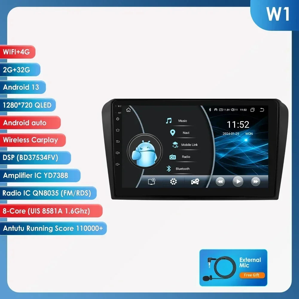Mazda 3 2004-2009 9" / 10,33"  Android 14 Carplay Android auto wireless wifi bt gps 4g AUTMZAMD3
