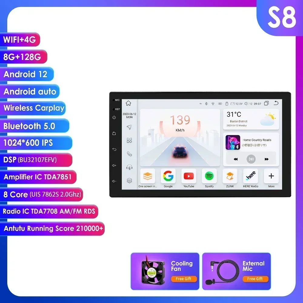 Universale 2 DIN 7" Android 14 Carplay Android auto wireless wifi bt gps 4g AUTMIYLG
