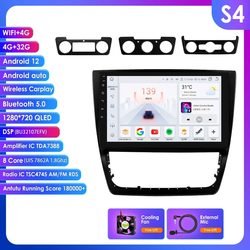 Skoda Yeti 5L 2009-2014 9" 10,33" Android 14 Carplay Android auto wireless wifi bt gps 4g  AUTMXR7U