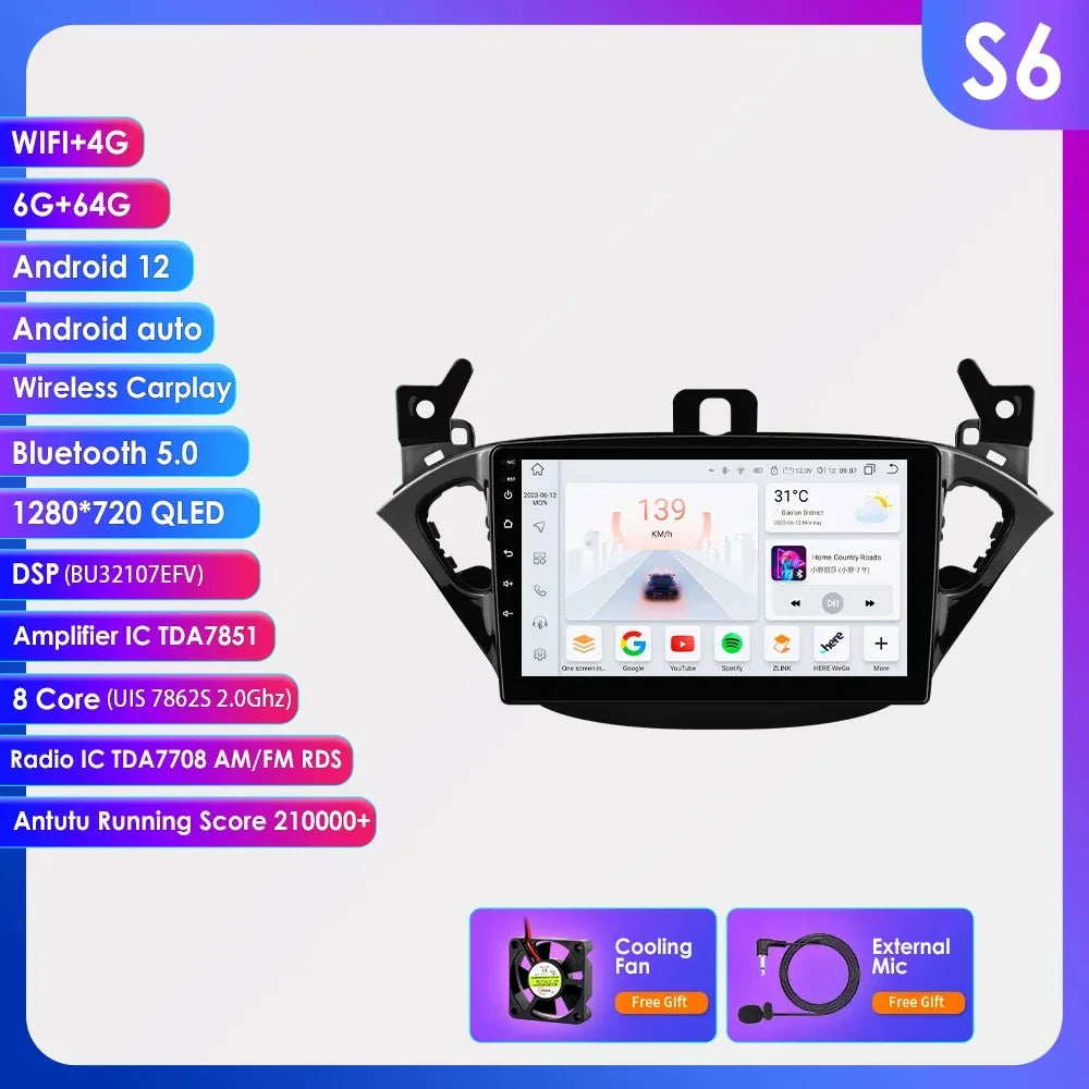 Opel Adam 2013 - 2016 Opel Corsa E Van 2015 - 2019 9" Android 14 Carplay Android auto wireless wifi bt gps 4g  AUTMA5KA