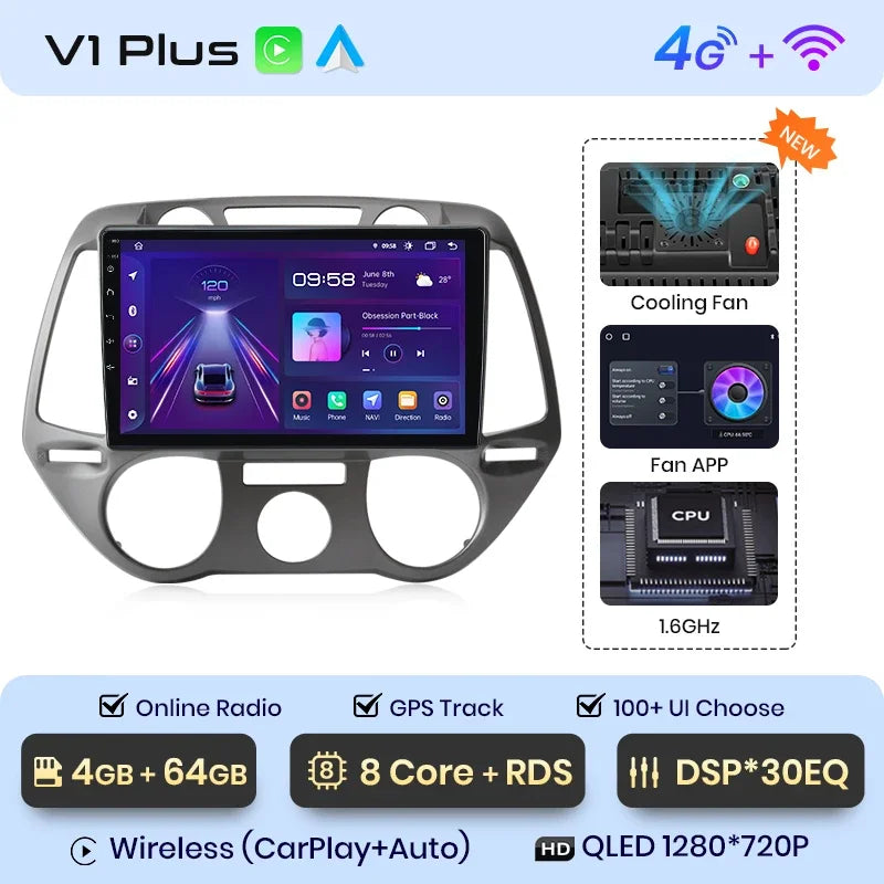 Hyundai i20 2008 - 2014  9" ANDROID 12 wireless CarPlay Android Auto GPS WIFI BT USB AUTMHYIAR