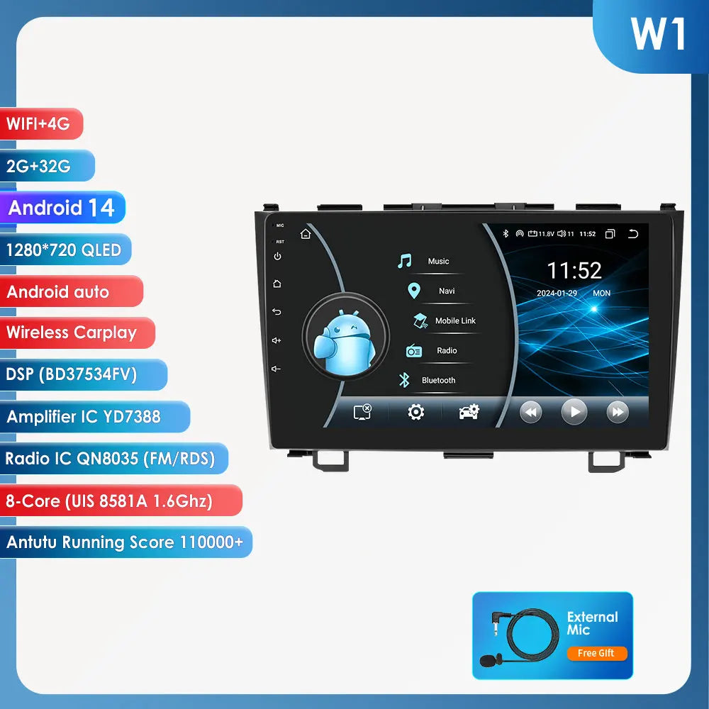 Honda CRV CR-V 2007-2011 9" Android 14 Carplay Android auto wireless wifi bt gps 4g AUTML773G