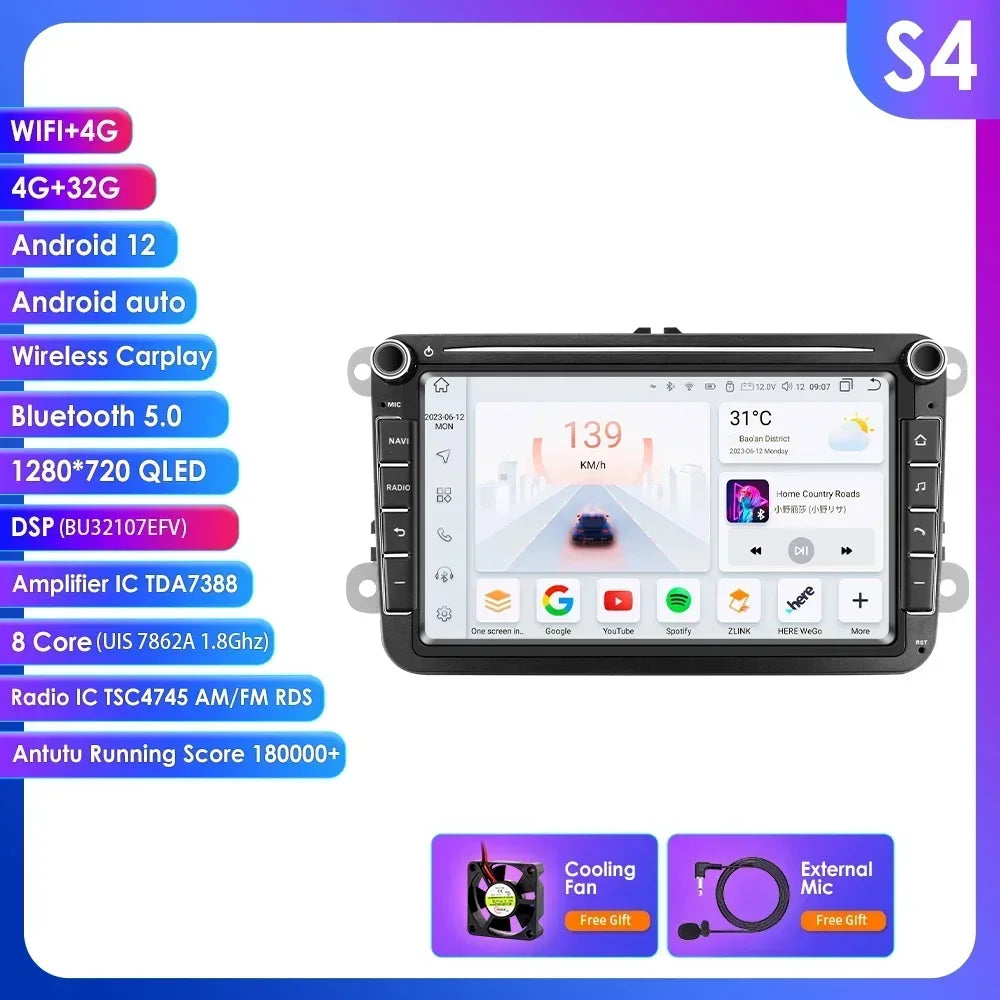 Volkswagen Golf Passat b7 b6 Skoda Seat Octavia Polo Tiguan Jetta 8" Android 14 Carplay Android auto wireless wifi bt gps 4g  AUTMYJQG