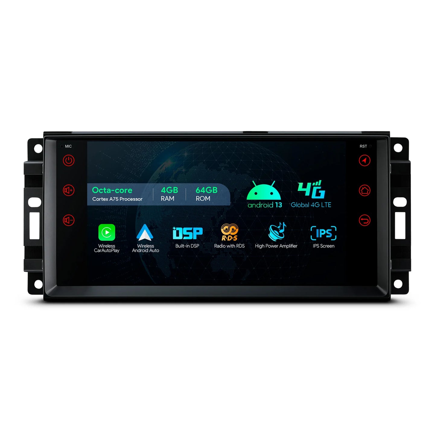 Jeep Dodge Chrysler 7'' Android 13 Octa Core 4+64 GB Car Radio Multimedia Player  DSP CarPlay AA 4G  IA72WRJLS