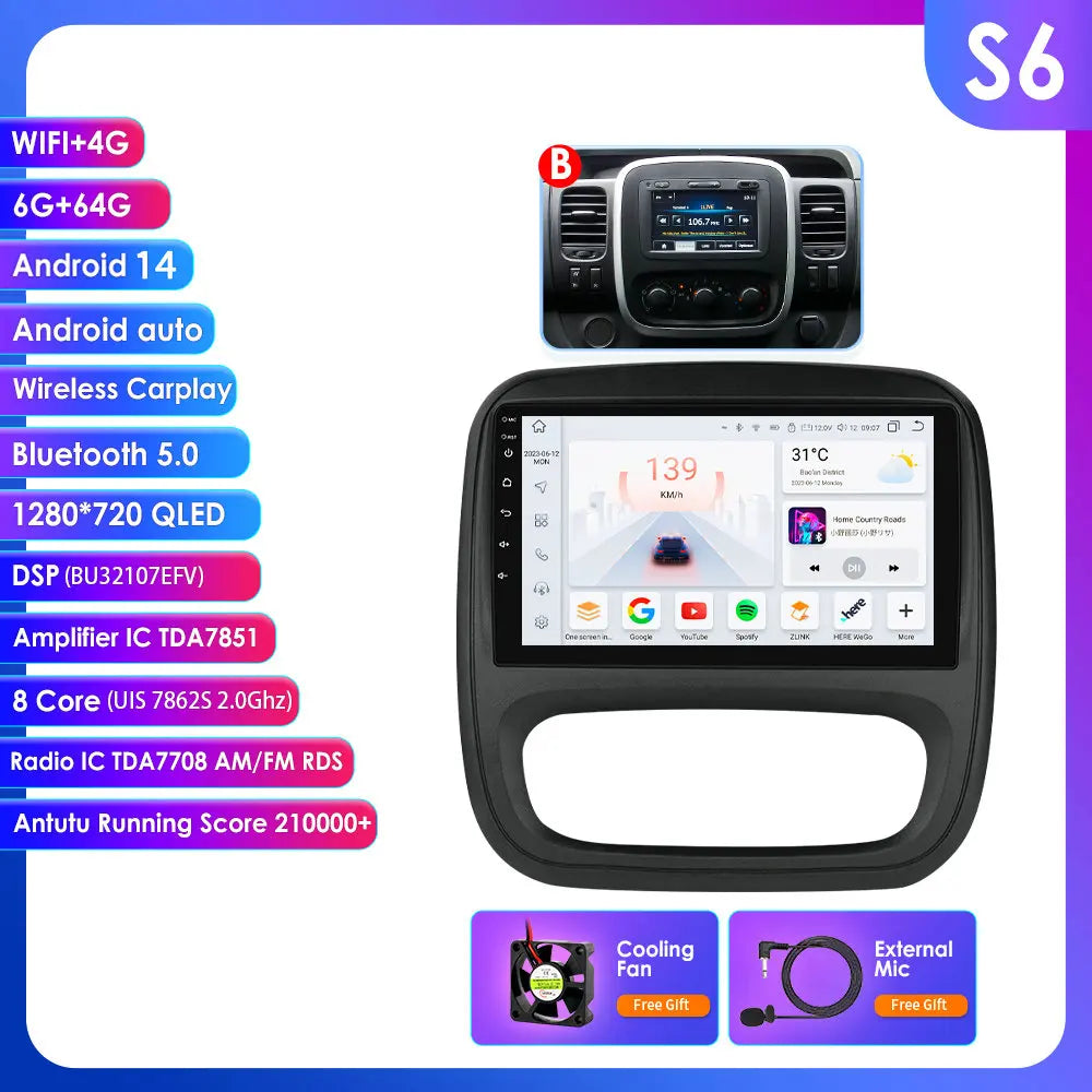 Renault Trafic 3 / Opel Vivaro B 2014-2021 9" 10.33''  9" Android 14 Carplay Android auto wireless wifi bt gps 4g AUTMUYH9