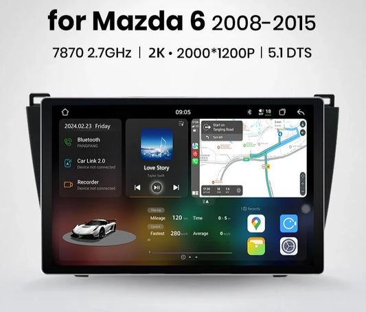 Mazda 6 Rui GH 2008 - 2015 V3 Plus 2K Android 13 Wireless CarPlay Android Auto Car Intelligent Systems Autoradio professionale  RDS WIFI GPS BT  AUTMMZD6X7
