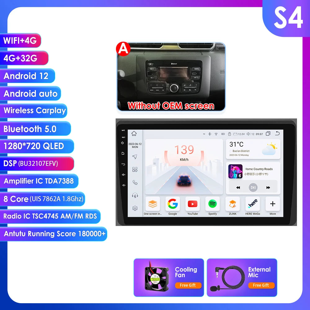 Renault Duster HM 2 Arkana 10,1" / 10,33" Android 14 Carplay Android auto wireless wifi bt gps 4g AUTMLWKH