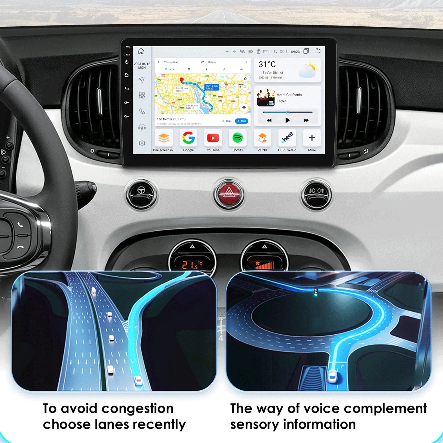 Fiat 500 2016 -2019  9"/10,33" Android 14 Carplay Android auto wireless wifi bt gps 4g AUTM7LJI