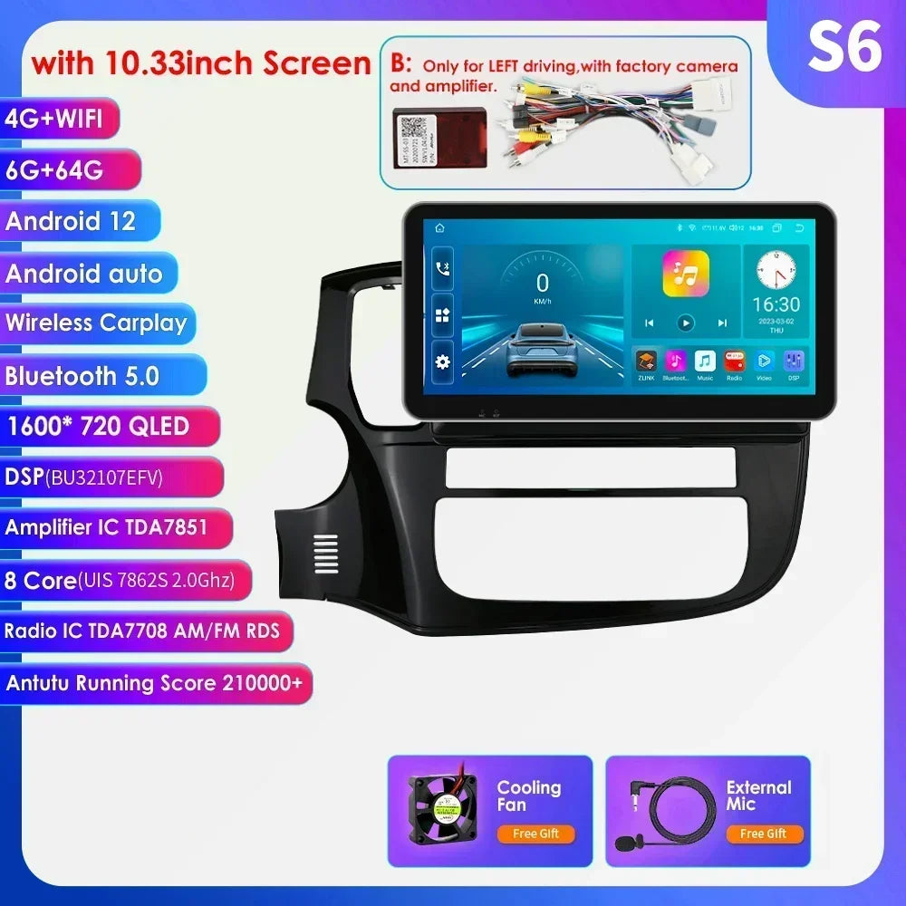 Mitsubishi Outlander 3 GF0W GG0W Xl 10,1" / 10,33" Android 14 Carplay Android auto wireless wifi bt gps 4g  AUTMQMHH