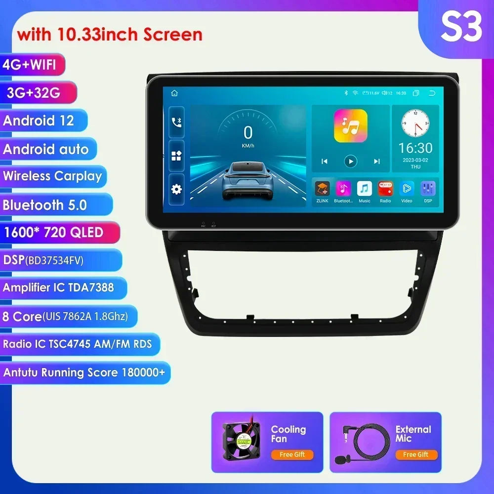 Skoda Yeti 5L 2009-2014 10,1" Android 14 Carplay Android auto wireless wifi bt gps 4g  AUTMDTJX