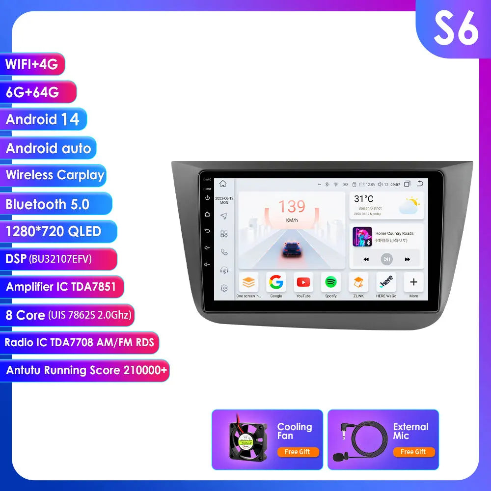 Seat Altea 2004-2015  9" / 10,33" Android 14 Carplay Android auto wireless wifi bt gps 4g   AUTMYH9W