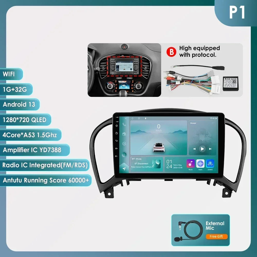 Nissan Juke YF15 2010-2014 9" Android 14 Carplay Android auto wireless wifi bt gps 4g AUTMKJSN