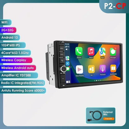 Universale 2 DIN 7" Android 14 Carplay Android auto wireless wifi bt gps 4g AUTMJHU9