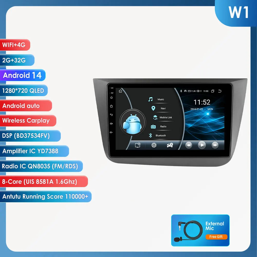 Seat Altea 2004-2015  9" / 10,33" Android 14 Carplay Android auto wireless wifi bt gps 4g   AUTMYH9W