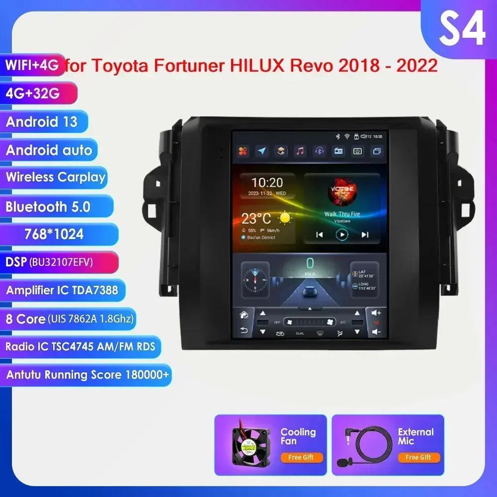 Toyota Fortuner HILUX Revo 2016 -2022  9.7" Android 14 Carplay Android auto wireless wifi bt gps 4g AUTMHXLFT