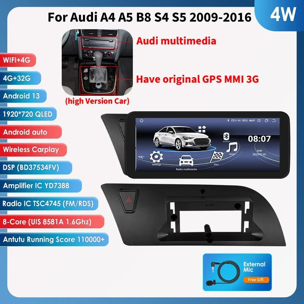 Audi A4 A4L B8 2009 - 2016 10,25" Android 14 Carplay Android auto wireless wifi bt gps 4g  AUTMCYZ9