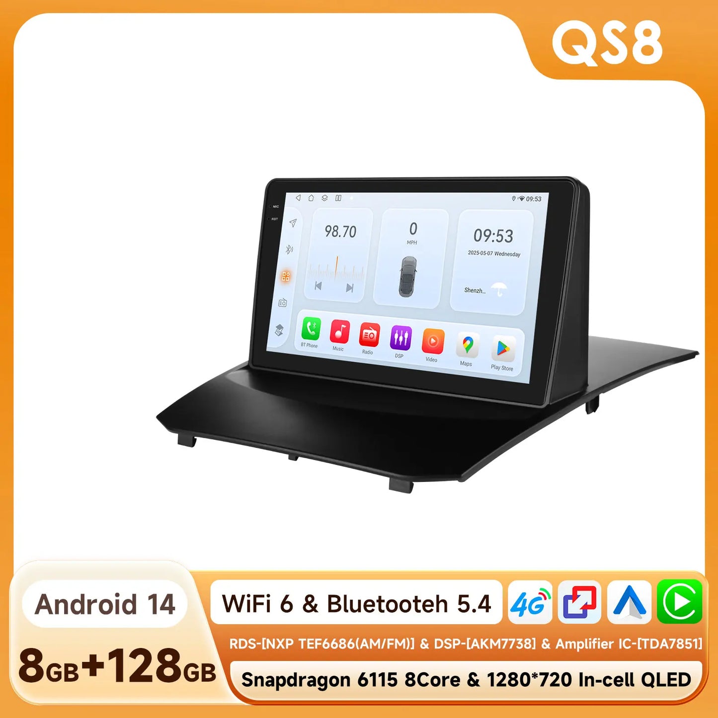 Ford Fiesta 2009-2017 9" Android 14 Carplay Android auto wireless wifi bt gps 4g  AUTMQZ61