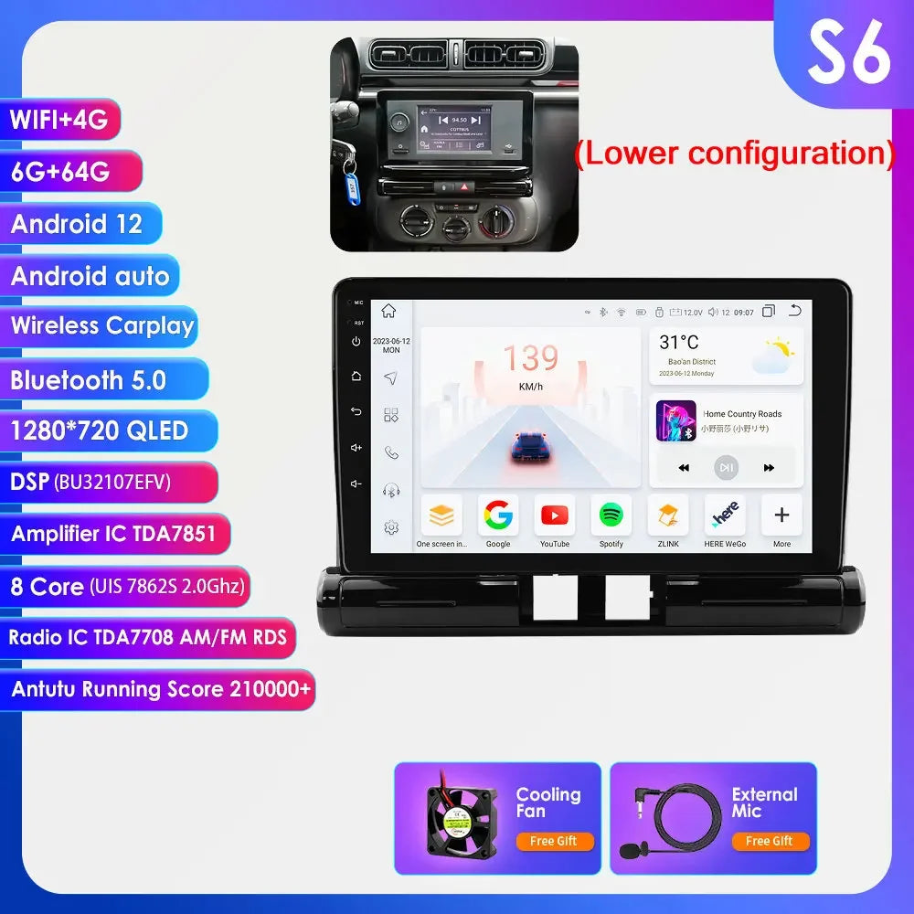 Citroen C3 C4 Aircorss  2017 - 2023 9" ANDROID 12 Carplay Android auto wireless radio RDS WIFI GPS BT USB AUTMCTRC349