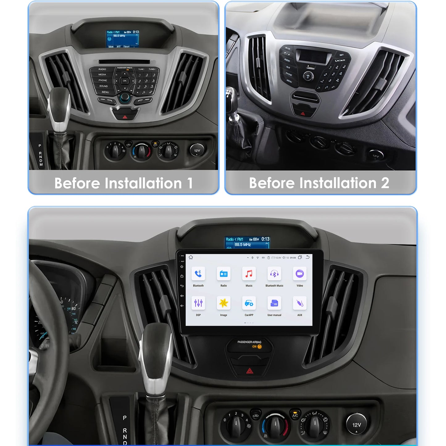 Ford Transit 2015-2018 9" Android 14 Carplay Android auto wireless wifi bt gps 4g  AUTMVLPD