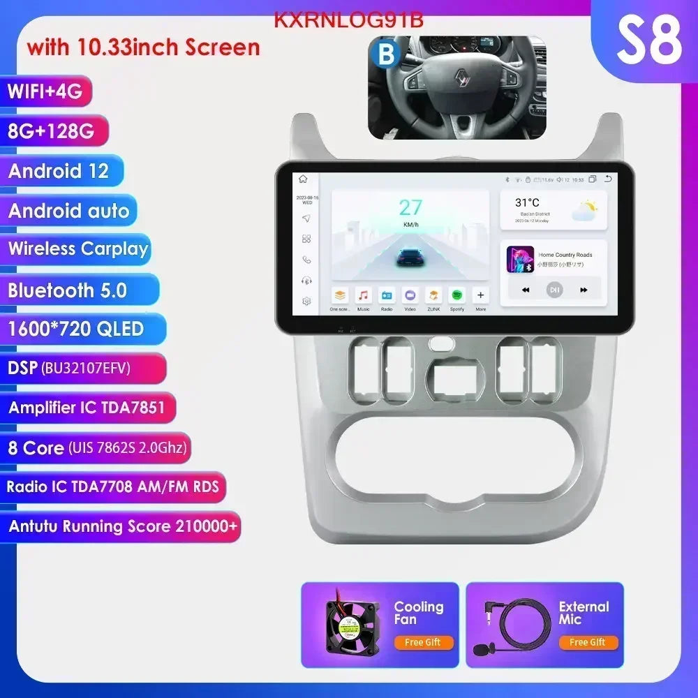 Dacia Logan I Sandero 2009-2015 9" Android 14 Carplay Android auto wireless wifi bt gps 4g  AUTMVG9Z