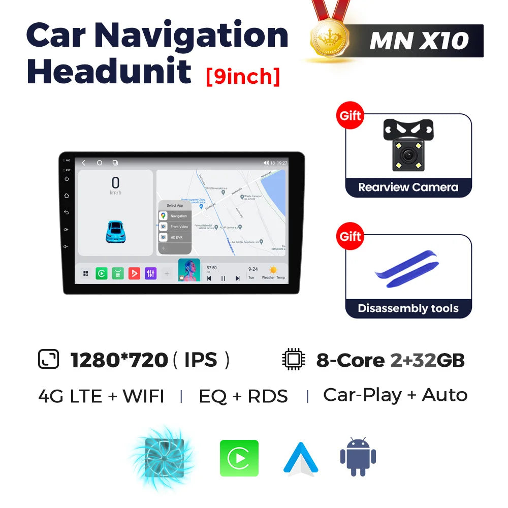 9 /10" Android 14 CARTABLET UNIVERSALI Carplay Android Auto wireless WIFI BT GPS USB AUTMHZA2