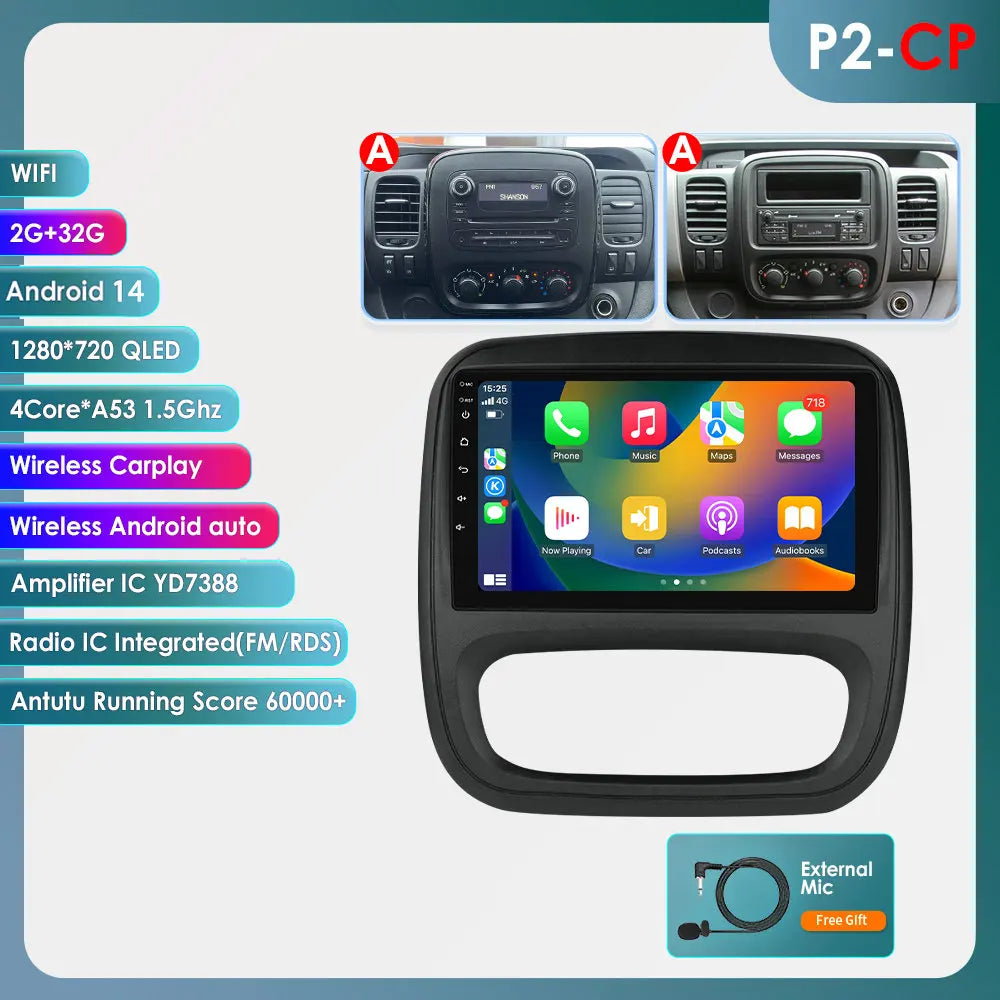 Renault Trafic 3 / Opel Vivaro B 2014-2021 9" 10.33''  9" Android 14 Carplay Android auto wireless wifi bt gps 4g AUTMUYH9