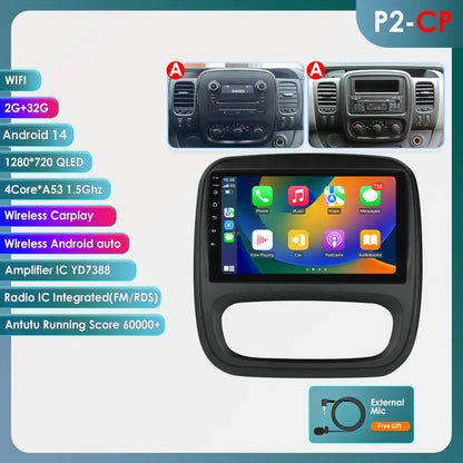 Renault Trafic 3 / Opel Vivaro B 2014-2021 9" 10.33''  9" Android 14 Carplay Android auto wireless wifi bt gps 4g AUTMUYH9