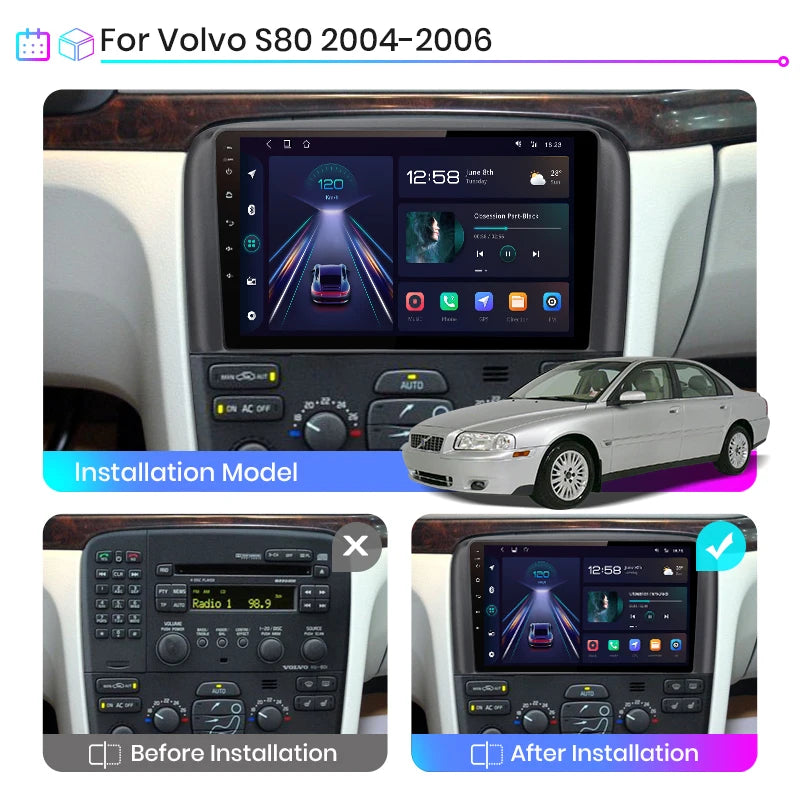Volvo S80 1998 - 2006 V1 Pro   Android 12 Car Radio RDS WIFI GPS BT  video players CarPlay Android Auto AUTMVOVS80