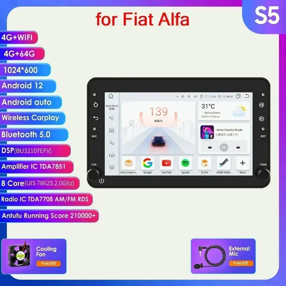 Alfa Romeo 159 Brera Spider 8" Android 14 Carplay Android auto wireless wifi bt gps 4g  AUTMS04A