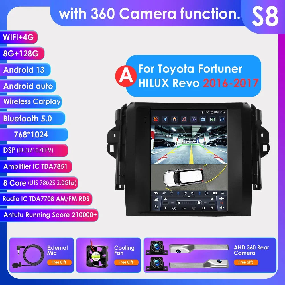 Toyota Fortuner HILUX Revo 2016 -2022  9.7" Android 14 Carplay Android auto wireless wifi bt gps 4g AUTMHXLFT
