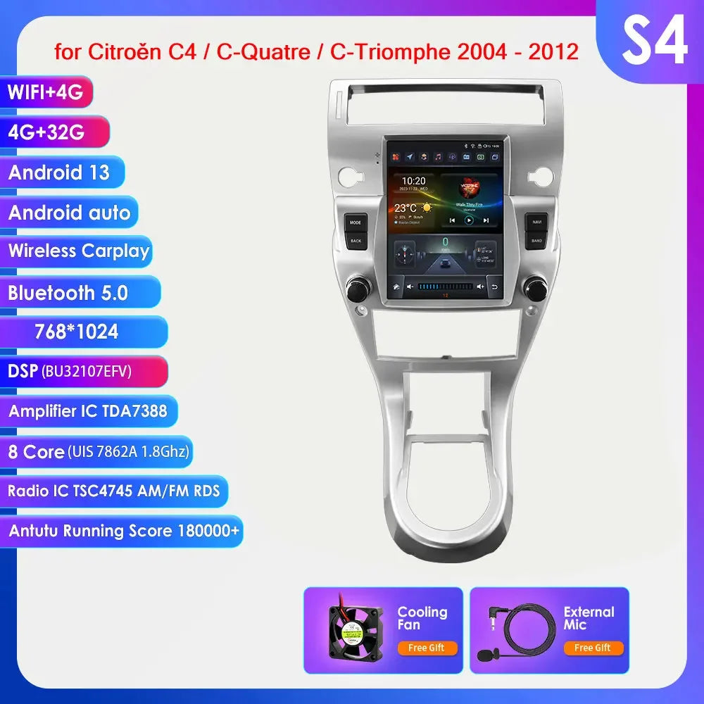Citroen C4 C-Triomphe Quatre 2004-2014 9,7" Android 14 Carplay Android auto wireless wifi bt gps 4g AUTMZRKL
