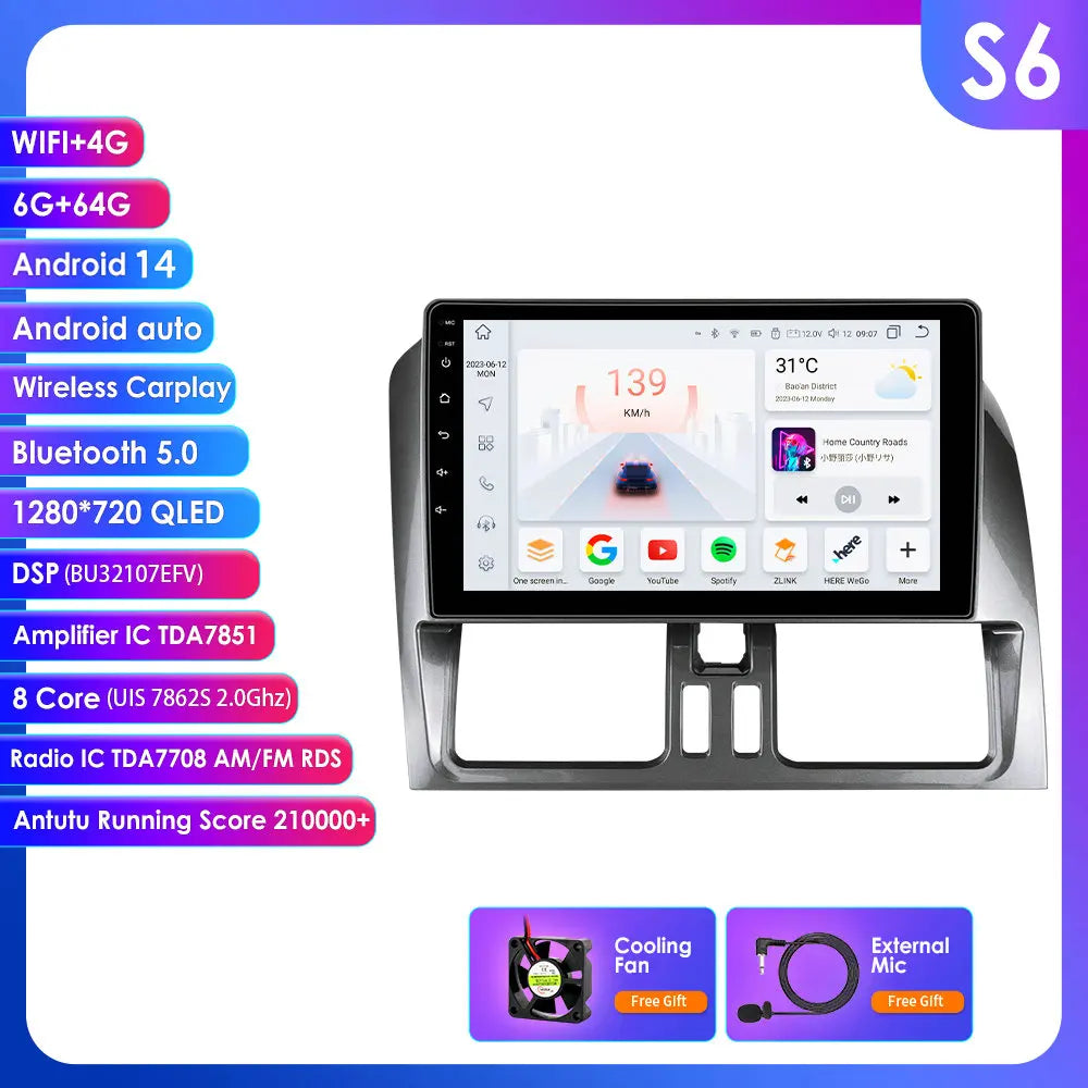 Volvo XC60 2008 - 2017 9" Android 14 Carplay Android auto wireless wifi bt gps 4g AUTMLM13