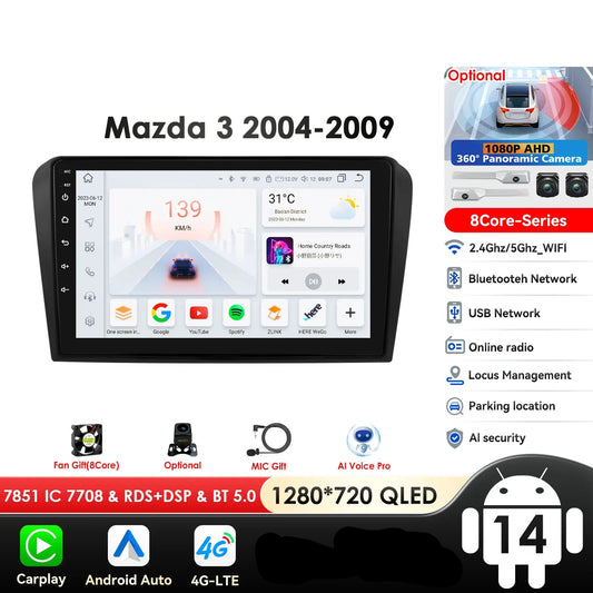 Mazda 3 2004-2009 9" / 10,33"  Android 14 Carplay Android auto wireless wifi bt gps 4g AUTMZAMD3