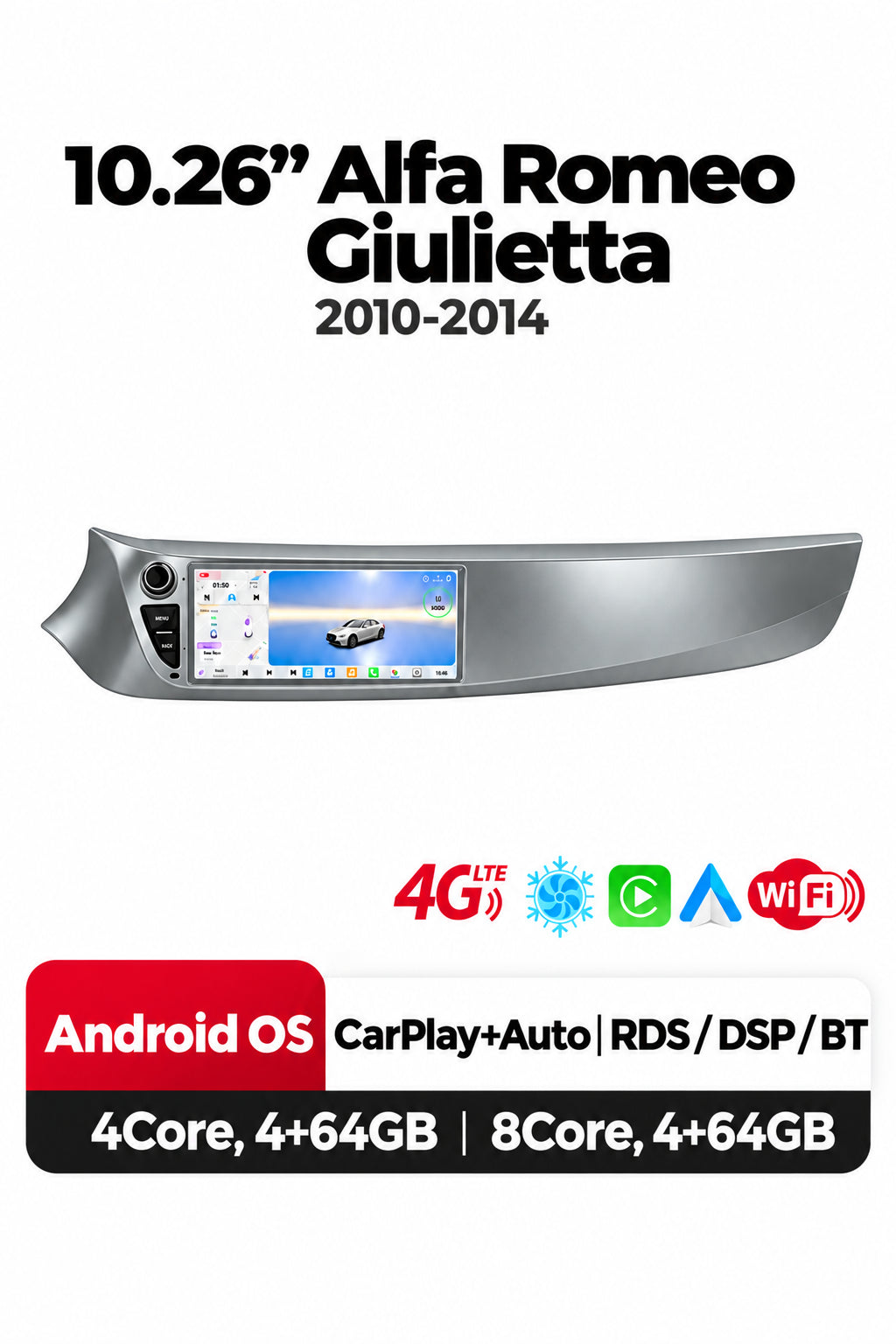 Alfa Romeo Giulietta 2010-2014 10.26" Autoradio  Carplay Android Wireless Auto 4G WIFI RDS BT DSP IPS 1600*600 Touch Display Screen Audio GPS AUTMAFGTRO